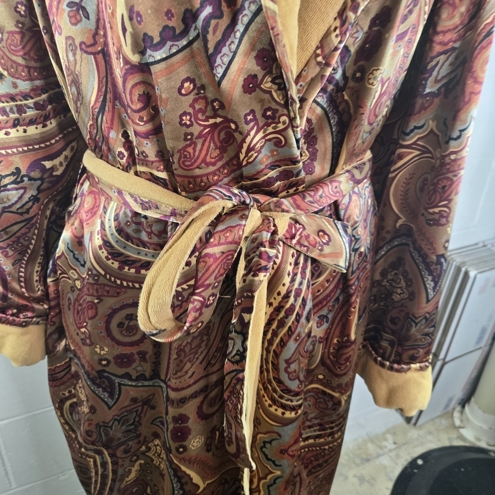 Vtg 90s Y2k Victorias Secret Satin Paisley Terrycloth Robe - Picture 10 of 12
